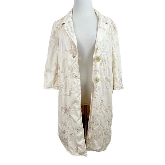 J. Jill Cream Cotton Floral Embroidered Longline Jacket M - Picture 1 of 6